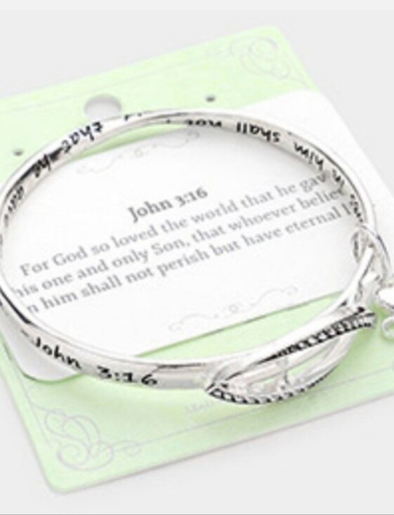 Jewelry - John 3:16 Inspirational Silver Tone Bangle Bracelet with Black Accents NWT